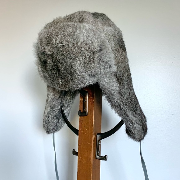Gray Rabbit Fur Trapper Hat - Picture 8 of 15